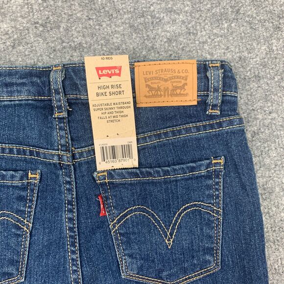 Levis Bike Jean Short Girls 10R Blue Denim Cut Off High Rise Fringe Hem Skinny - Picture 8 of 12